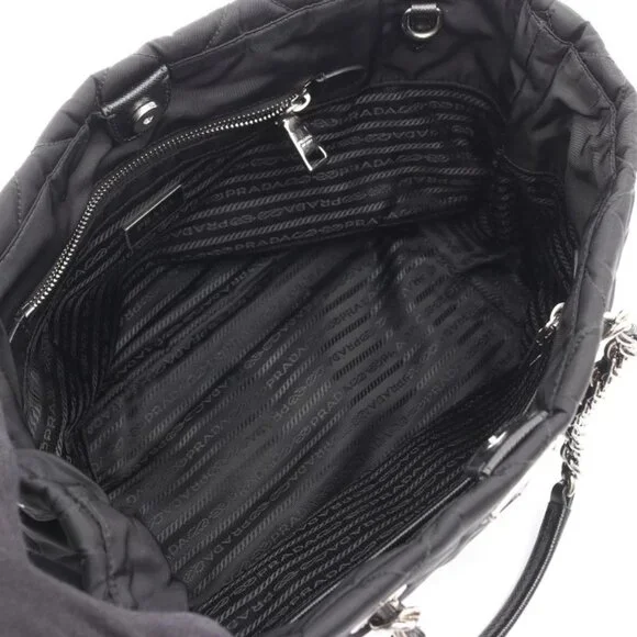 Prada Tote Bag Tessuto Impuntu 1 Bg740 Black Nylon Saffiano Leather Tessuto - Picture 3 of 10